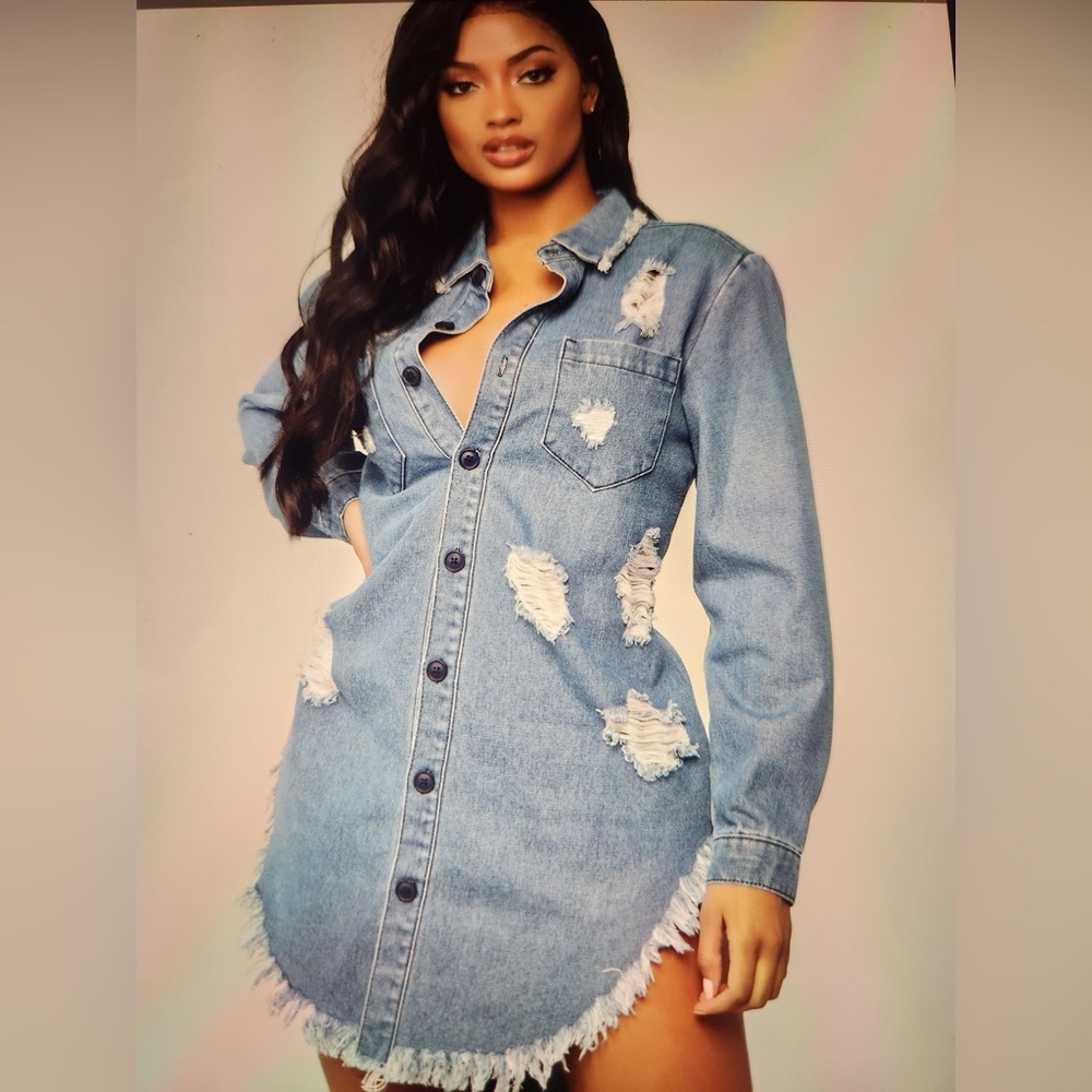 Oversized Distressed Denim Tunic size XL